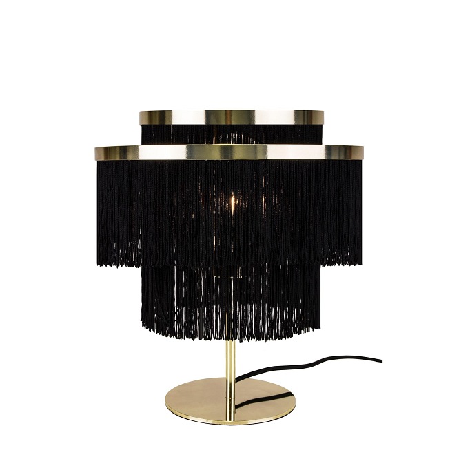 Elegancka lampa stołowa Frans frędzle czarna